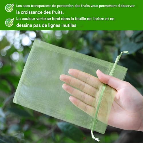 Sacs de protection pour fruits | 200 pochettes en maille avec cordon de serrage – Récolte en plein air pour légumes et fruits, idéal pour les tomates, les fraises, les raisins, la croissance et la