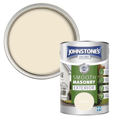 Johnstones Exterior Smooth Masonry Paint - Magnolia | Brick Concrete Patio & Outdoor Walls |15 Years Protection Weather & Dirt Resistant | 60m Coverage Per Tin Dry in 1-2 Hours | 5 L