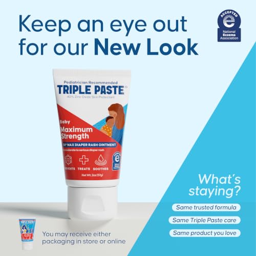Image of Triple Paste 3X Max Diaper Rash Ointment for Baby, Maximum Strength with 40% Zinc Oxide Ointment for Serious Diaper Rash, 2 oz Tube