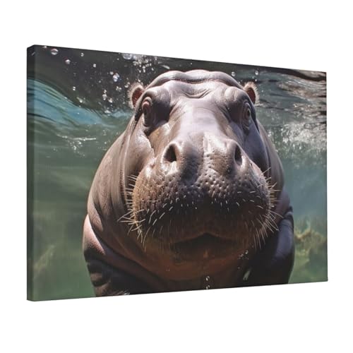 Toile murale vintage hippopotame tableau deco salon affiche retro 30x45