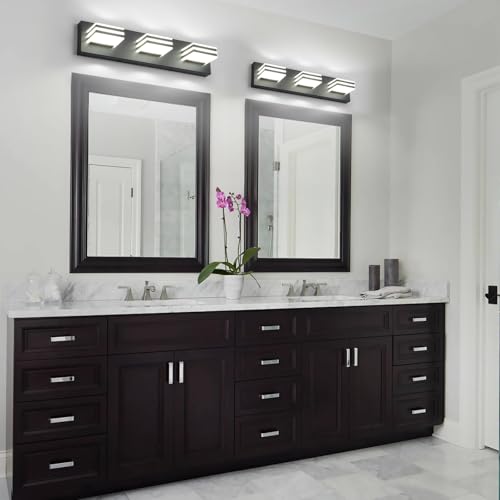 Image of Black Vanity Lights 3 Light Bar Light for Bathroom 20 Inch Mirror Light Fixtures Black Bath Lamps above Mirror 18W Vanity Sconces Modern Bathroom Sink Lights Acrylic Wall Lighting for Restroom