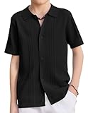 Arshiner Boys Button Down Shirt Short Sleeve Knit Fashion Casual Beach Shirts for Kids 4-5Y, Black