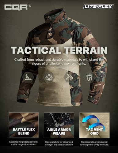 Image of CQR Men's Tactical Combat Shirt, 1 /4 Zip Long Sleeve Breathable Military BDU Training Top for Shooting, Hunting, Range Use
