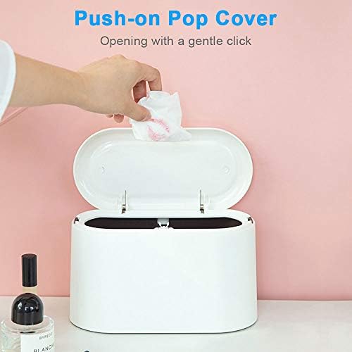 AYADA Portable Trash Can Desk Bin with Lid, Mini Press-Type Trash Can Table Desktop Dustbin for Home Living Room Kitchen Bedroom Bathroom Office Dust Bin (White)