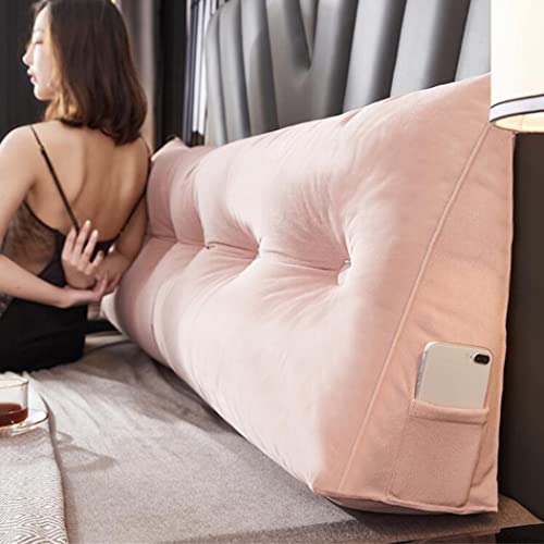 Zzyk Soft Reading Bed Rest Pillow Large Bolster Cushion Velvet Headboard Backrest Triangular Wedge Pillow Neck & Lumbar Support For Dorm Room Daybed Full Size,Pink,47.2In/120Cm #TOP1