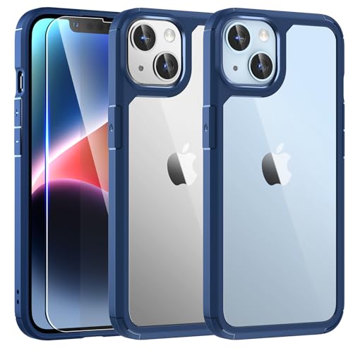 TAURI Defender Blue Case for iPhone 14 6.1, [Not Yellowing] and HD Screen Protector, [Military Grade Drop Protection] Shockproof Slim iPhone 14 Case Upgrade