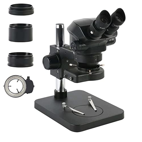 Microscope 7X-50X Magnification Continuous Zoom Binocular Industrial Stereo Microscope + 1.0X 0.5X 2.0X Barlow Objective Lens(B)