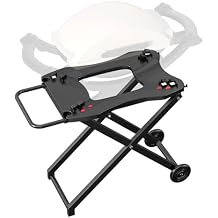 Portable Grill Cart for Weber Q Series Q100 Q1000 Q120 Q1200 Q200 Q2000 Q2200 Gas Grill, Collapsible Grill Stand Table for Weber Q1400 Q2400 Electric Grill, Outdoor Folding Trolley Grill Cart