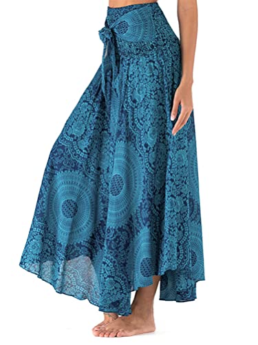 ORANDESIGNE Faldas Largas Elegantes Mujer Verano Faldas Invierno Primavera Midi Vestidos Hippie Gitana Boho Flores Elástico Cintura Floral Halter Falda B Azul Talla única
