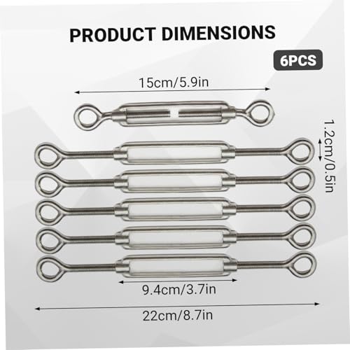 6 unidades de tensor de tensión heavy duty de acero inoxidable 304 ajustable tipo O a O para cables y velas de sombra miniatura 4