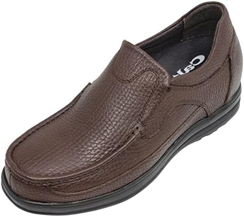 CALTO Men's Invisible Height Increasing Elevator Shoes - Brown Premium Leather Slip-on Lightweight Casual Loafers - 3 Inches Taller - G1827 - Size 10 D(M) US