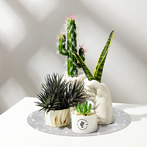 6 Pcs Silver Placemats Silver Glitter Placemats Round Glam Table Mats For Dinning Table Christmas Valentine Holiday Party Wedding Banquets, 13.77 Inch #TOP3