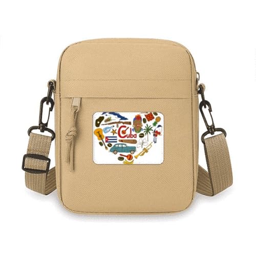 Mini sac à bandoulière pour téléphone motif drapeau Cuba et cœur