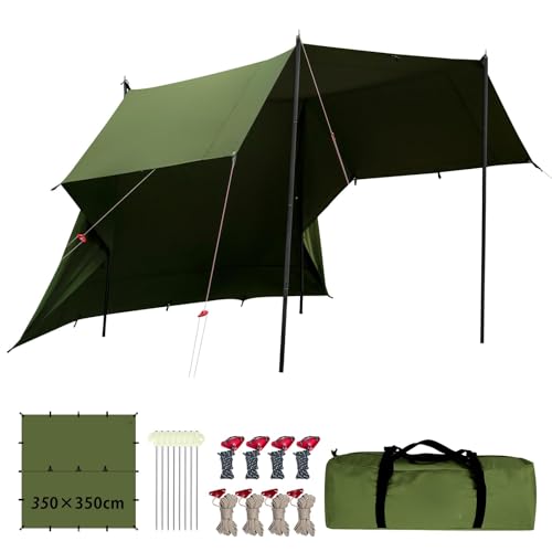 GOGlamping ポリコットン タープ ソロ用 2人用 カーキ スクエア型 レビュー】GOGlampingのTC正方形タープはアレンジ自在で焚き火も