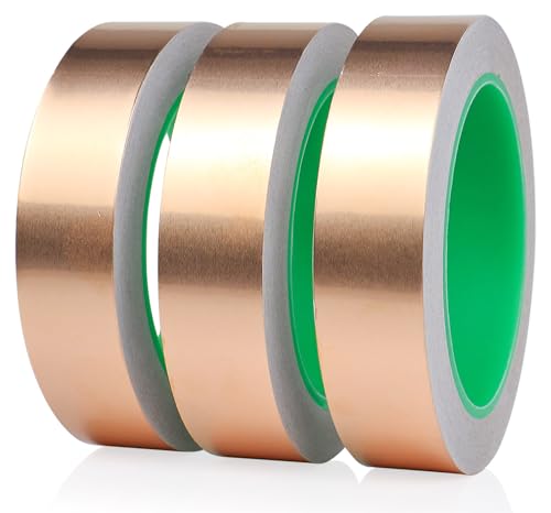 BOMEI PACK Copper Foil Tape 3 Pack 1.97mil x 1inch x 66ft with Conductive Adhesive for Guitar and Crafts, Soldering, Stained Glass, Electrical Repairs, Grounding