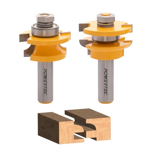 POWERTEC Cabinet Door Rail and Stile Router Bit Set, Roundover Profile – 2-Piece, 1/2" Shank, Tungsten Carbide Router Bits for Woodworking, Anti-Kickback, Router Table Use Only (73071)