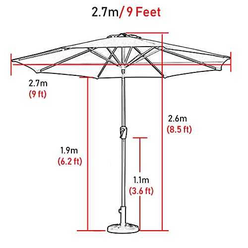 Sombrilla marrón de 2.7m con base de 12.5kg para terrazas y balcones 7