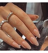 Nude Press on Nails Almond Shaped Fake Nails Medium Glossy Stick on Nails