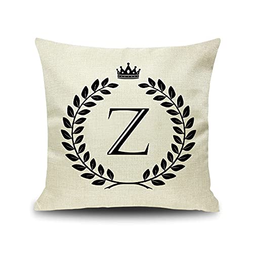 Lieson Housse de Coussin 40x40, Housse Coussin Decoratif Home Beige Noir Coussin Déco Couronne Cercle Branche D'Olivier Z, Lin
