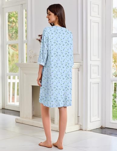 Image of Ekouaer Zipper Robes for Women 3 /4 Sleeves Lightweight House Coat Zip Up Bathrobe Soft Nightgown with Pockets S-3XL