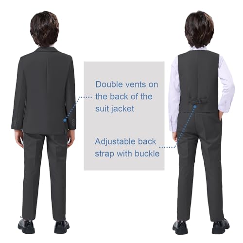 Image of Boy Suits 5 Pieces Formal Suit Set with Adjustable Waist Kids Dress Suit for Wedding Prom