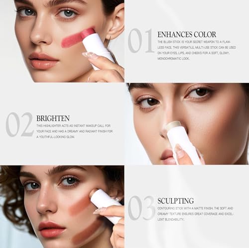 Image of bayfree 3 PCS Makeup Cream Contour Stick Set, Highlighter Stick & Bronzer Stick & Blush Stick, Long Lasting, Natural Face Contour, Dewy & Matte Finish, Multi Stick Trio for All Skin