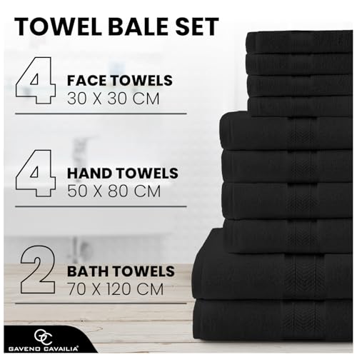 GC GAVENO CAVAILIA Luxury Towel Bale Set, 10 Piece Hotel Quality Towels, 450 GSM Lightweight & Quick Drying Towel Bales Egyptian Cotton 4x Face 4x Hand 2x Bath Towels, Black - Cosy Home Interiors GC GAVENO CAVAILIA Luxury Towel Bale Set, 10 Piece Hotel Quality Towels, 450 GSM Lightweight & Quick Drying Towel Bales Egyptian Cotton 4x Face 4x Hand 2x Bath Towels, Black - Image 4
