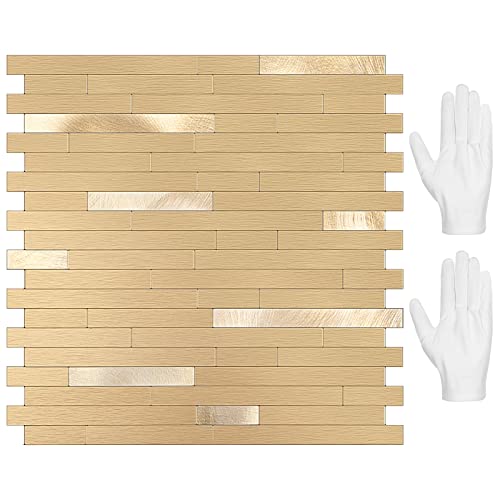 Stickgoo Peel And Stick Backsplash Tile, Stick On Backsplash For Kitchen And Bathroom, Brushed Gold Self Adhesive Wall Tiles(10 Sheets) #TOP24