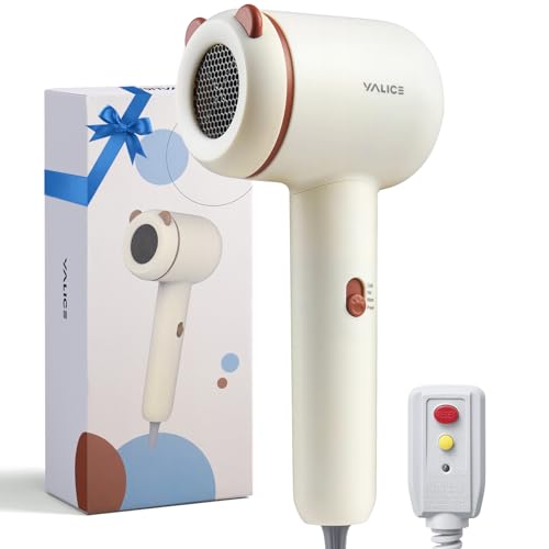 YALICE Kids Hair Dryer Travel Small Hair Dryer for Children Mini Ionic Quiet Kids Blow Dryer with ALCI Safety Plug 3 Speed Settings Anti-Scald Kids Birthday Gift for Baby Hair Accessories Khaki