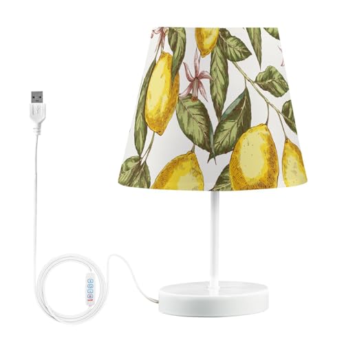 Mnsruu Lámpara de noche con diseño de hojas de limón, lámpara de mesa con bombillas LED, lámpara de escritorio, pantallas de tela para dormitorio, sala de estar, mediana