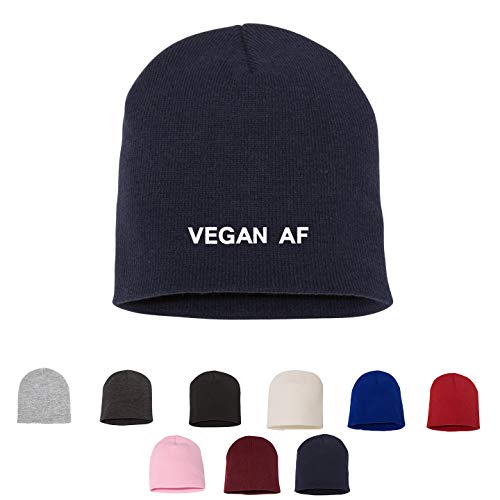Tech Design Vegan AF Knit Warm Winter Hat Embroidered Beanie Navy