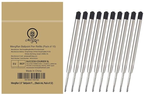 MengRan 3.9'' Ballpoint Ink Pen Refills for Click Pens,1mm Medium Tip,Compatible with Parker Pen Refill,Pack of 10 (Black Ink)