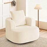 Furnimart 360° Swivel Barrel Accent Chair, Round Upholstered Comfy Lounge Chair, 34“ Corduroy High-Resilienc Foam Single Sofa, No Assembly Wide Seat for Living Room, Bedroom, Apartment (Beige)