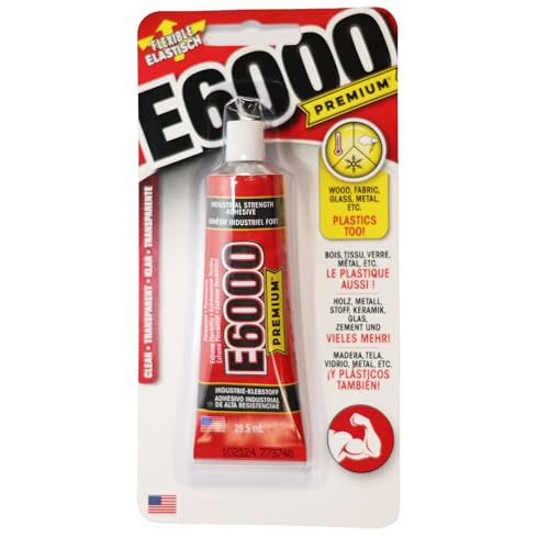 E6000 Pegamento industrial transparente, tubo de 29,5 ml, adhesivo universal resistente al agua para reparación de manualidades, se adhiere a madera, metal, plástico, tela, vidrio y cerámica, flexible