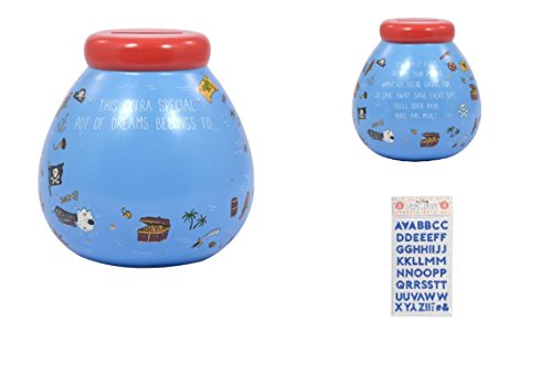 Personalised Pirate Pot of Dreams With Blue Letters Money Pot Gift