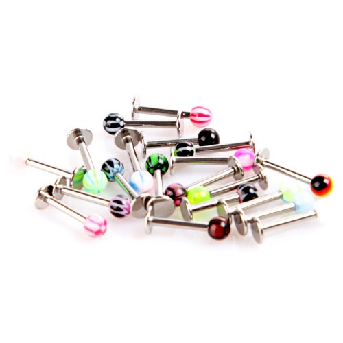 Docooler 20pcs Colorful Stainless Steel Cone Lip Rings Bars Labret Stud Piercing