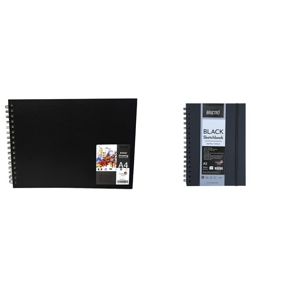 Brustro Artists Sketch Book Wiro Bound A4 Size & Brustro Black Sketchbook, Wiro Bound, Size A5