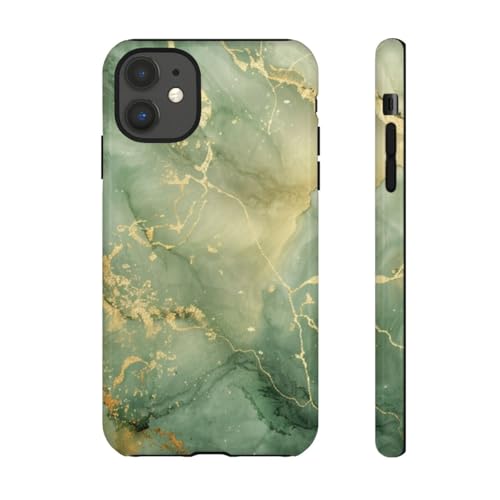 Coque iPhone 11 marbre vert rigide anti-rayure et brillante