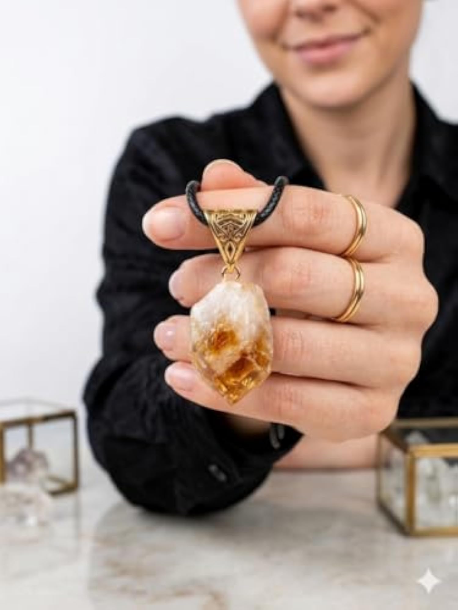 Natural Raw Citrine Adjustable Leather Cord Pendant