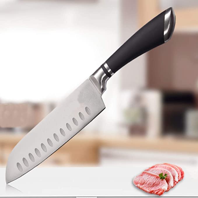 KitchEase Premium Santoku Knife with Hollow Edge - Ultra Sharp Stainless Steel Blade, Soft-Grip Ergonomic Handle, Anti-Stick Design for Effortless Chopping, Slicing & Dicing 3