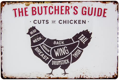 30 x 20 cm - Retro Tin Sign for Grill and Cook Fans - The Butchers Guide - Cuts of Chicken - Butchers, Butchers BBQ Overview
