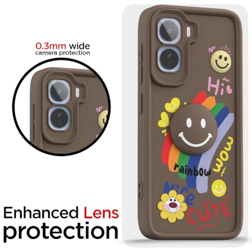 Image of Pikkme Back Cover for Vivo T5 Pro 5G | Soft Silicone| Cute Rainbow Smile & 3D Cartoon Flower Design | Shockproof Raised Camera Protection Bumper Case (Brown)
