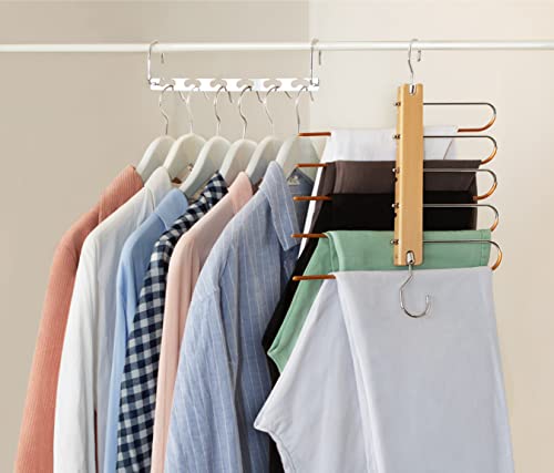 RUSTIKOR Ceintre pour Pantalons et Vêtements, Maximisez l'espace du Placard | Magic Porte Pantalon Dressing 5 Barres | Rangement Pantalon | Cintre Pantalon Gain de Place et Cintre Multifonctionnel