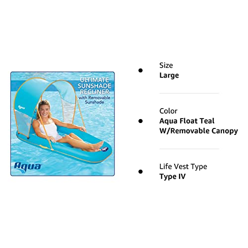 Aqua Pool Float With Canopy, Cup Holder - Oversized Luxury Recliner Swimming Pool Floating Lounger, Heavy Duty With Removable Sun Shade Cover, Drink Holder, Ergonomic Headrest, Xl Floating Recliner #TOP6