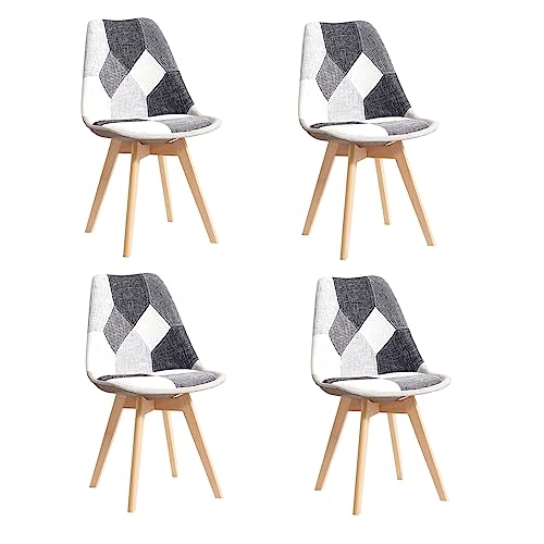 BenyLed Lot de 4 Chaises de Salle à Manger en Tissu ; Chaises de Cuisine Scandinaves en Lin avec Pieds en Hêtre (Noir)