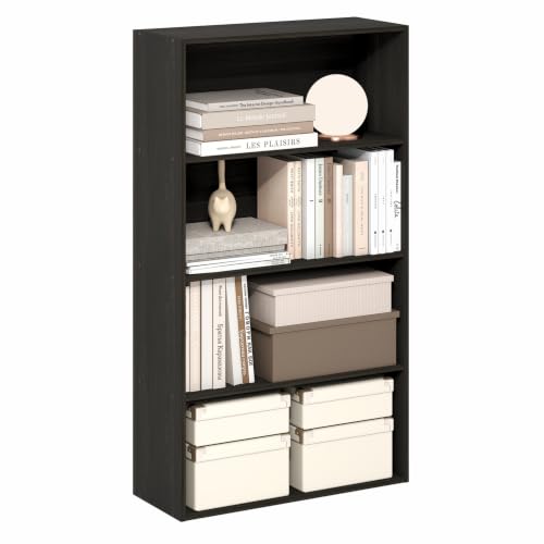 Image of Furinno Jaya Book Shelf, 4-Tier Book Shelf, Bookcase with Open Shelving, Standing Bookshelf, 9.5 x 23.6 x 41.9, for Organization and Storage, for Home Office, Living Room, Espresso