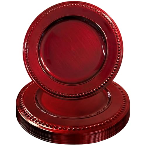 DaCakeWS Red Charger Plates Set of 8-13 Inch Plastic Plate Chargers | Vintage Style for Weddings Holiday Parties Banquets & Family Gatherings Elegant Chargers for Dinner Plates (8 Red-DGZ)