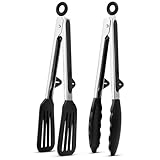 Küchenzange aus Edelstahl,2 Stück Edelstahl Küchen zangen mit Silikonspitzen, Küchenzange Hitzebeständige (480°F) Kochzange Grillzange,Kochzange Küchenzange für Salat, Kochen, Grillen