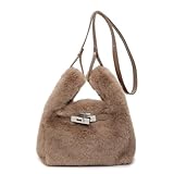 Extolove Furry Purse Mini Fluffy Tote Bag Designer Fuzzy Crossbody Handbag Faux Fur Purses for Women Plush Bags (Khaki)
