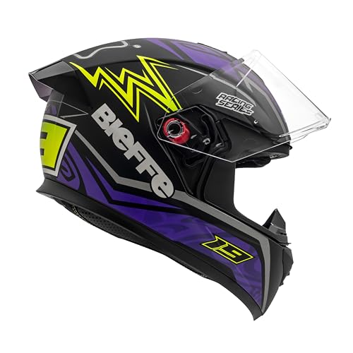 Bieffe Capacete Moto Fechado B-12 QTR Preto Fosco/Roxo 58 com Viseira Color e Cristal